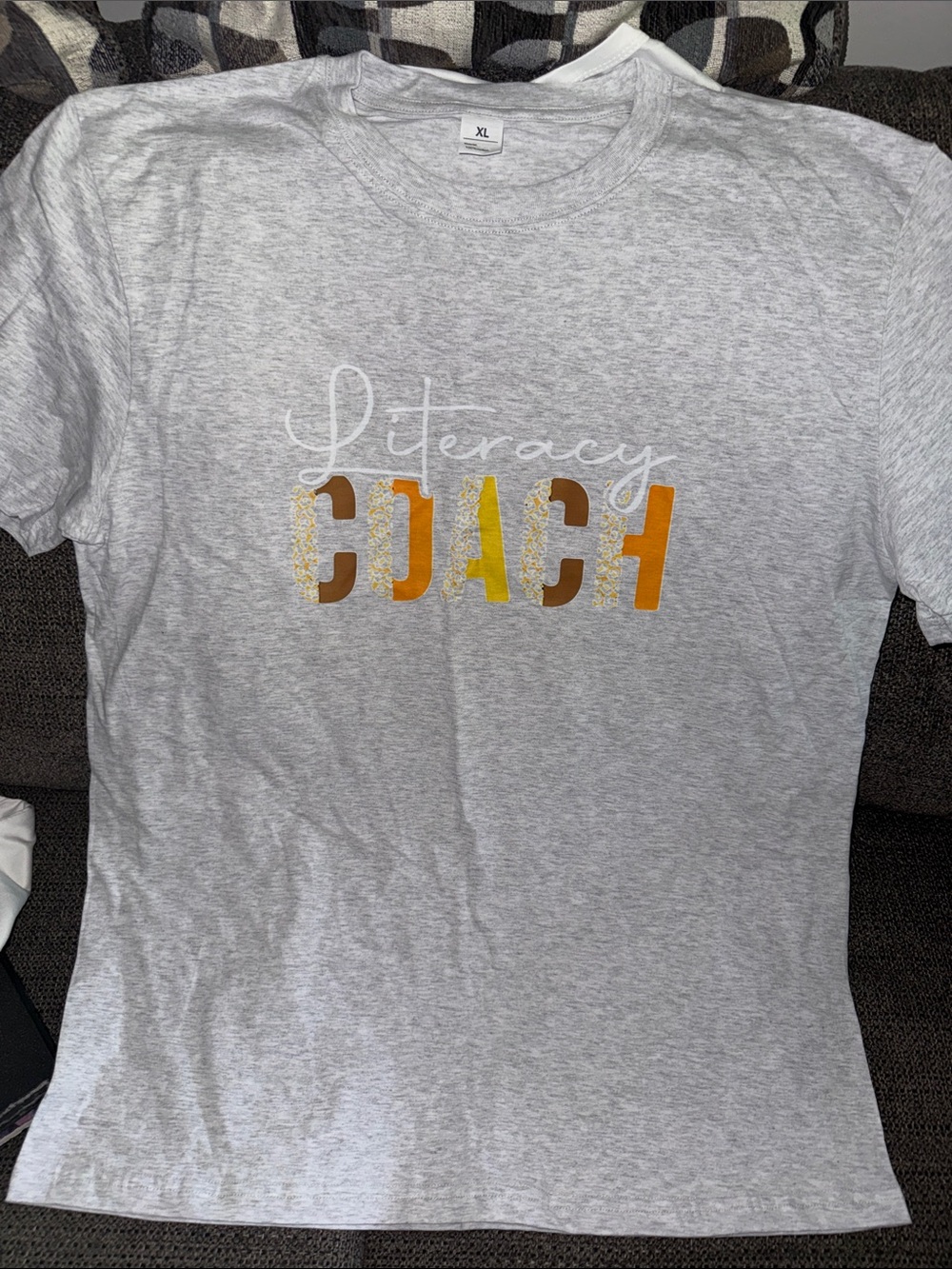 'Literacy Coach' Graphic Tee with Gold & Orange Accents